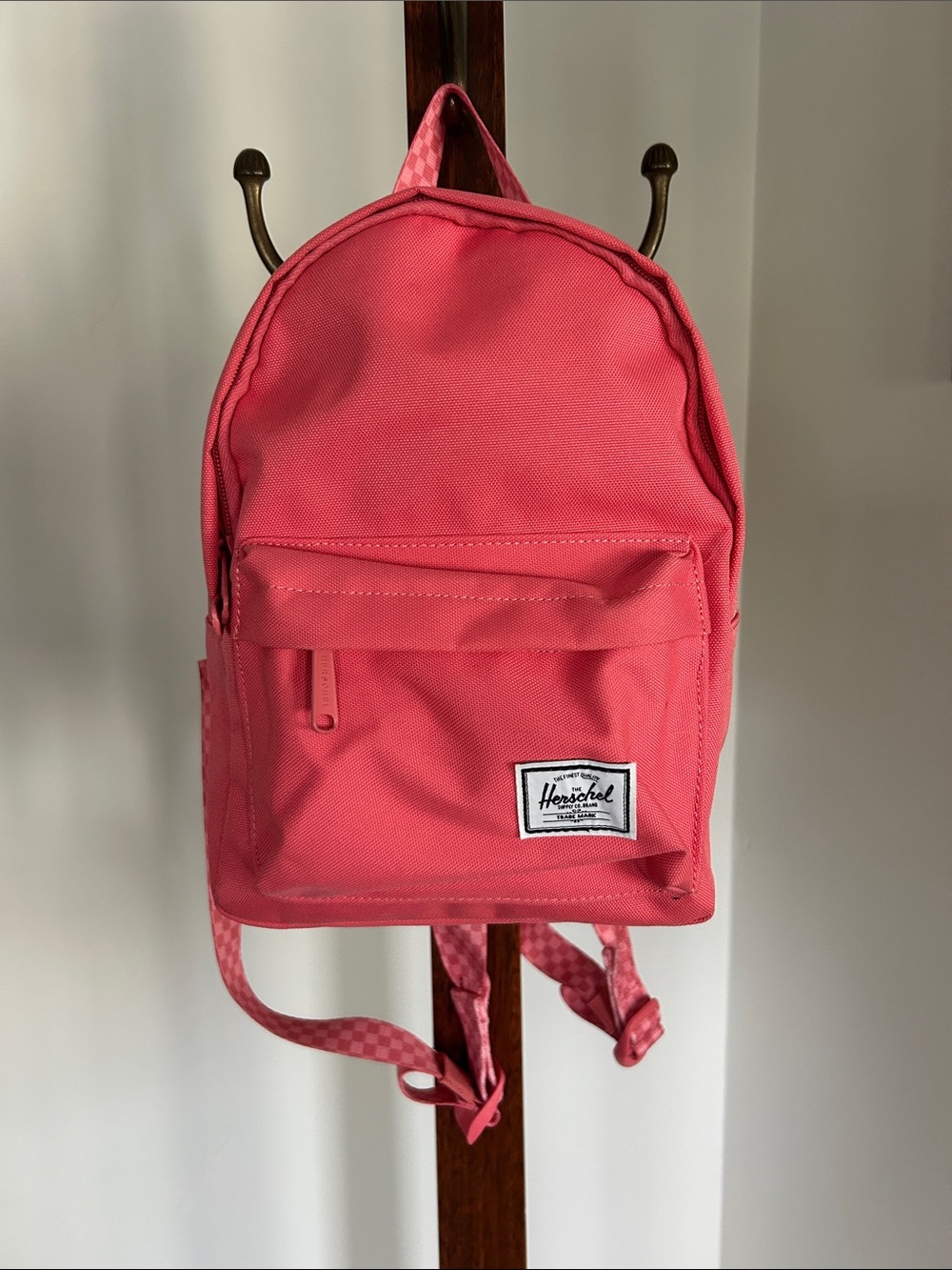 NWT Herschel Supply Co. Classic Mini Backpack – Coral Pink w/ Checkered Straps